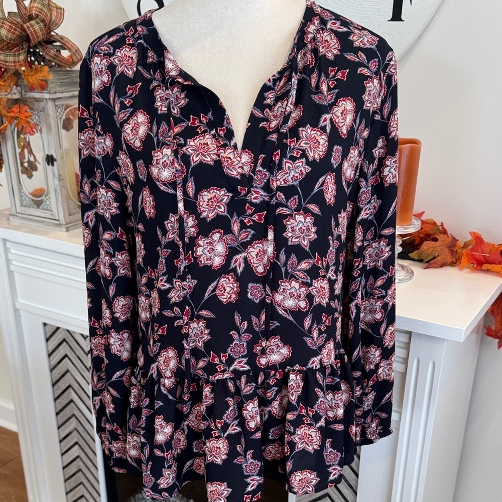 LOFT Floral Blouse in Navy and Red